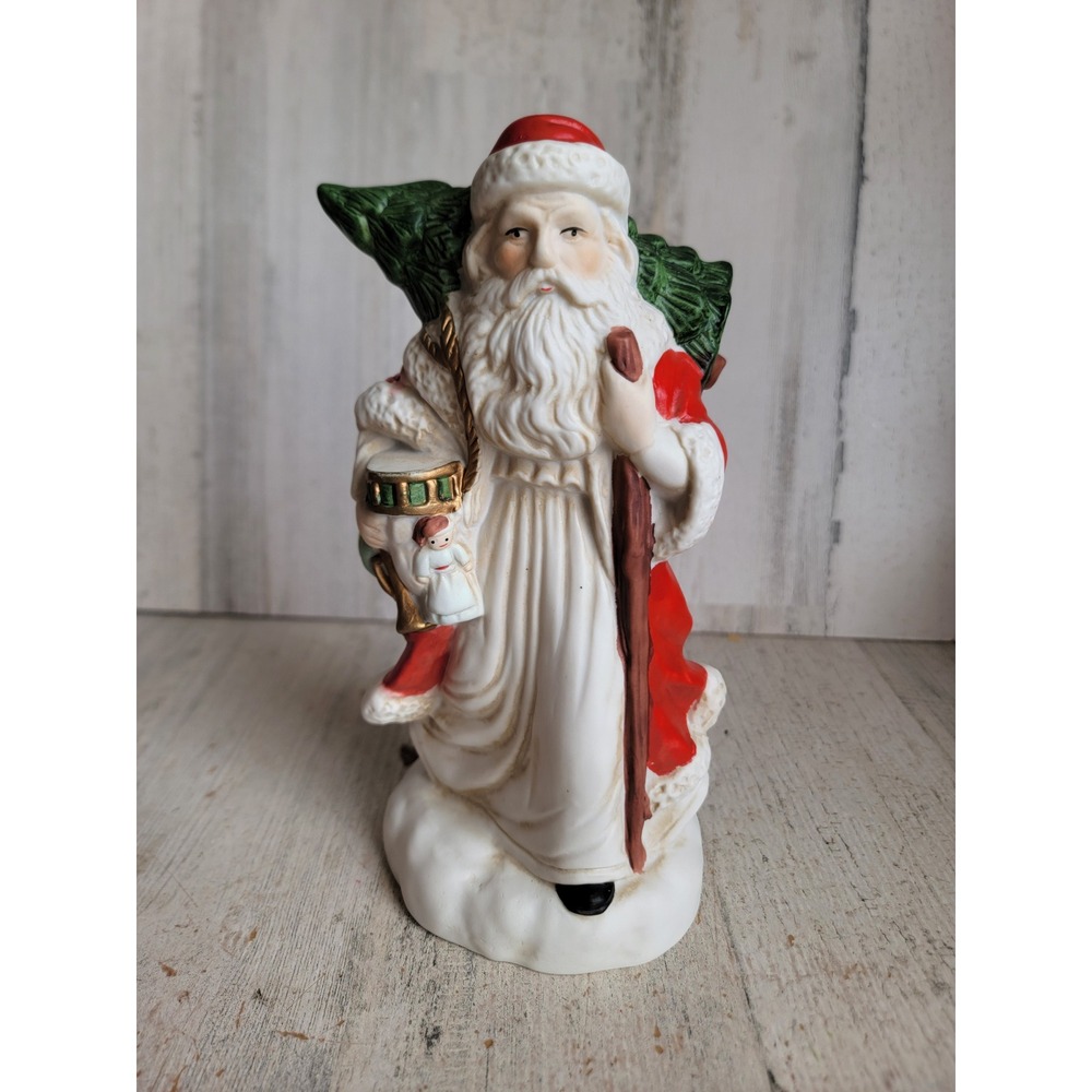 Vintage santa ceramic Claus Xmas pine tree toy bag teddy bear figure